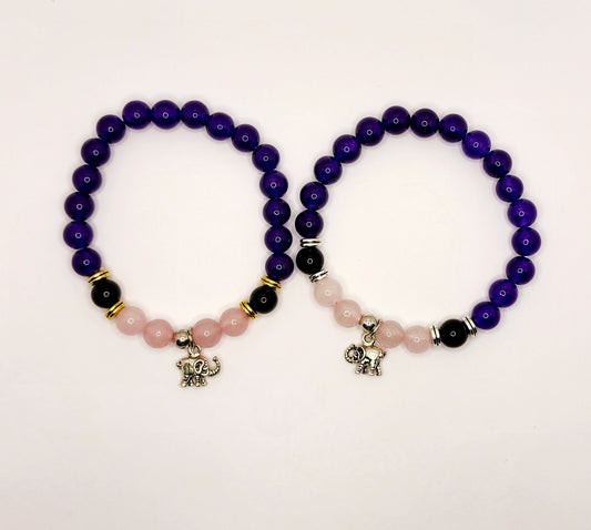 ELEPHANT STYLE PINK QUARTZ/PURPLE AMETHYST