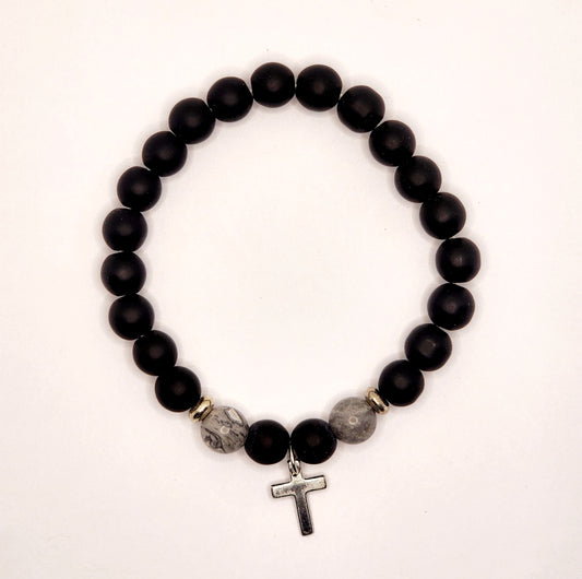 BLACK BEADED CROSS